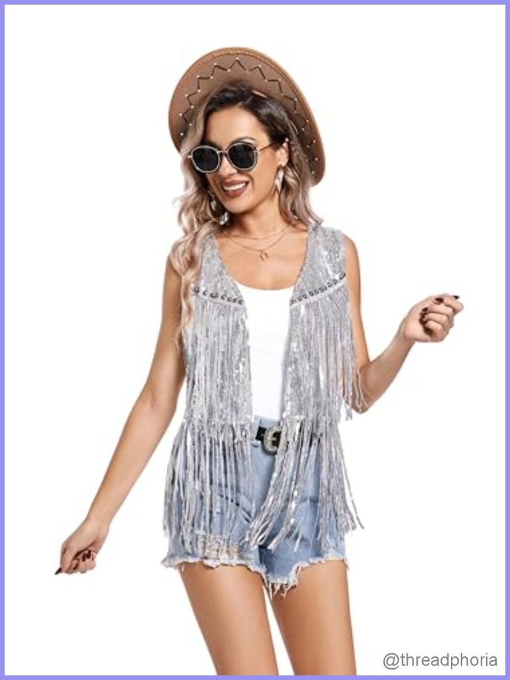 Sequin Fringe Sleeveless Vest Open Front Party Top